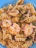 Radiatori con pulpo y langostinos