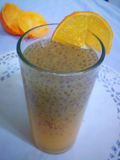 A picture of Barley Water with Orange and Chia Seeds.