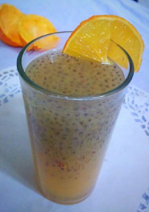 A picture of Barley Water with Orange and Chia Seeds.