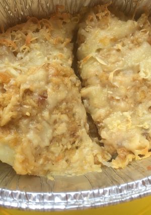 Foto resep Baked potato chicken bolognese cheese