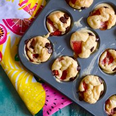 A picture of Strawberry Choc Chip Mini Pancake Muffins.