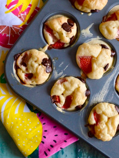 A picture of Strawberry Choc Chip Mini Pancake Muffins.