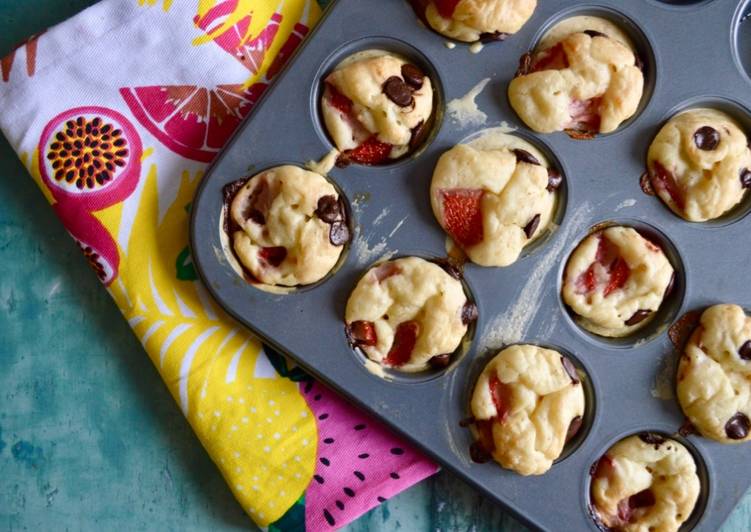 Easiest Way to Serve Perfect Strawberry Choc Chip Mini Pancake Muffins