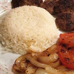 A picture of Grilled Meat Balls and Caramelised Sweet Onions.