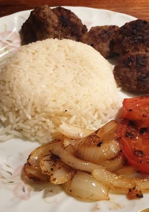 A picture of Grilled Meat Balls and Caramelised Sweet Onions.