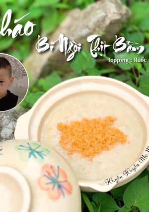 Hình của món Cháo Bí Ngòi Thịt Bằm Rắc Ruốc Cá Hồi Nấu Bằng Cơm.