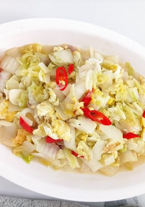 Foto resep Tumis telur sawi putih