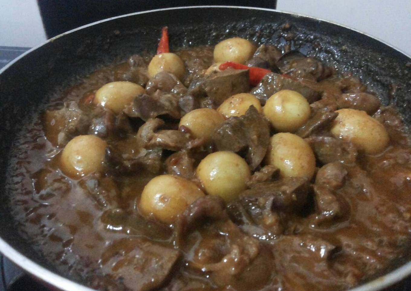 Ampela hati ayam + telur puyuh bumbu kacang