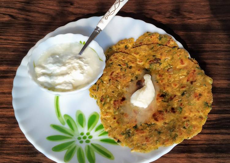 Recipe of Speedy Methi muli pyaaz parantha in makai atta