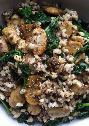 A picture of Mixed Grains with Greens & Mushrooms.
