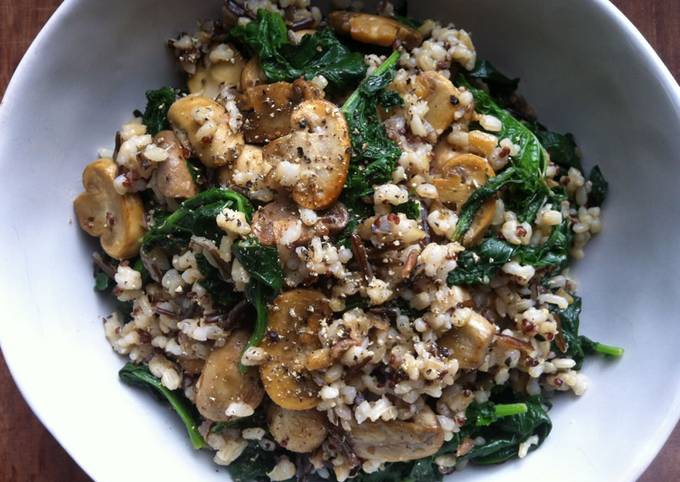 Easiest Way to Make Super Quick Homemade Mixed Grains with Greens &amp; Mushrooms