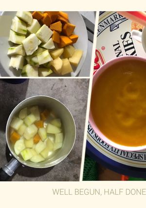 Hình của món Ăn dặm cho trẻ 6 tháng: bí ngòi, bí đỏ và khoai tây.