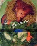 Jellof rice, fried chicken & simple lemon venaigrette dressing