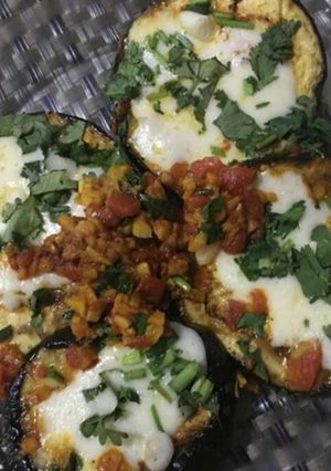 A picture of Pan fried cheesy eggplant.