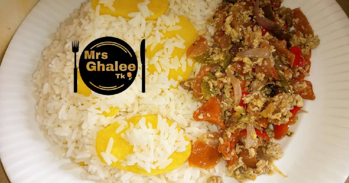 White rice with egg sauce Recipe by Mrs Ghalee Tk Cuisine Cookpad