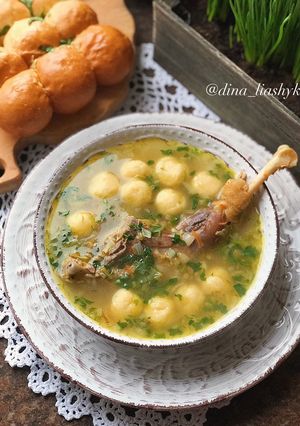 Фото Куриный суп с сырными клёцками🍲.