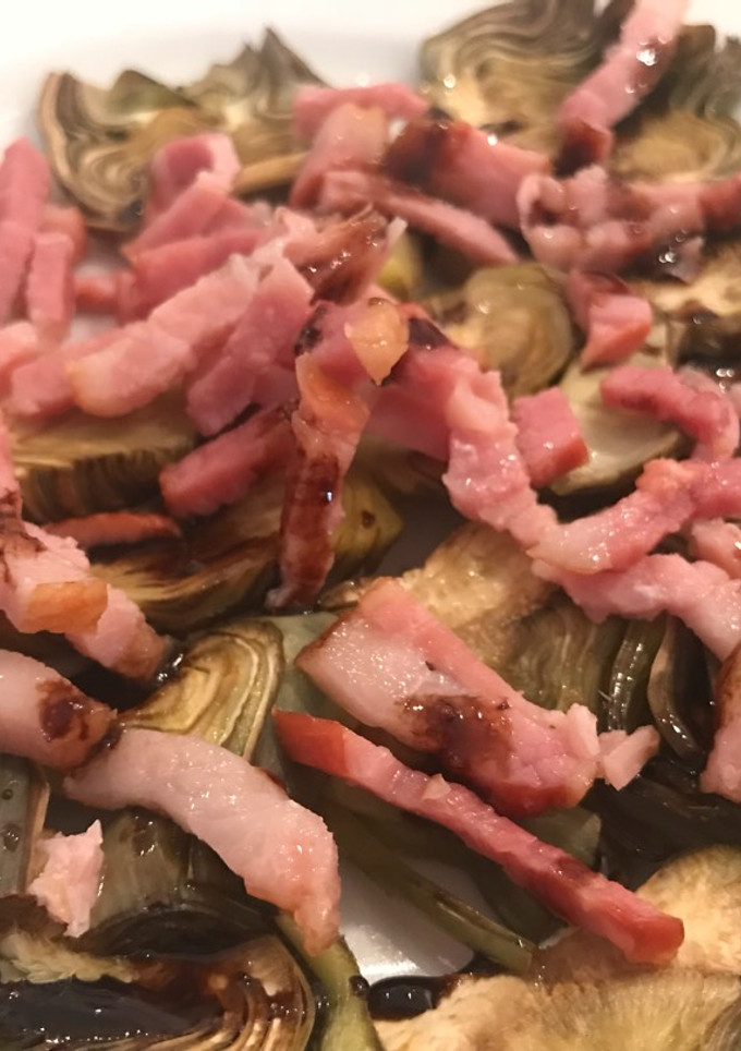 Una foto de Alcachofas con bacon, al microondas