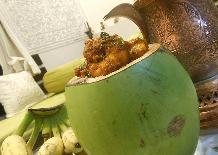 Masala Prawns stuffed in Fresh Tender Coconut