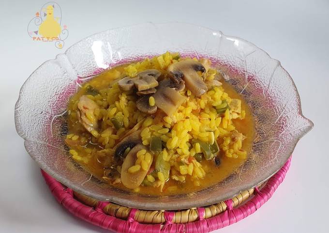 Arroz Caldoso con Pollo y Champiñones* Receta de PATRICIA  *Patyco-Candybar*- Cookpad