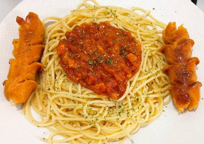 Wajib coba! Resep membuat Spagetti sosis with saos bolognes yang istimewa