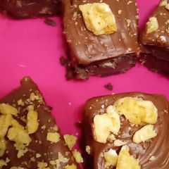 A picture of #Christmasgift. Chocolate banana brownies with Bailey's frosting.