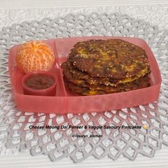Cheesy Moong Dal Paneer & Veggie Savoury Pancakes 🥞 | Healthy Lunch Box & Tiffin Recipe A picture of Cheesy Moong Dal Paneer & Veggie Savoury Pancakes 🥞 | Healthy Lunch Box & Tiffin Recipe.