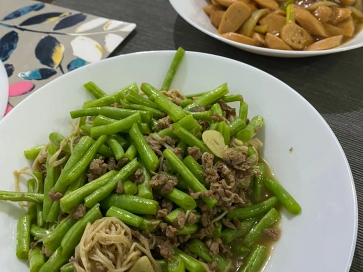 Cara Sederhana Menyiapkan Resep  Tumis Buncis Daging Enoki yang Enak, Lezat Sekali