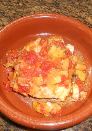 Una foto de Lomos de bacalao con pisto