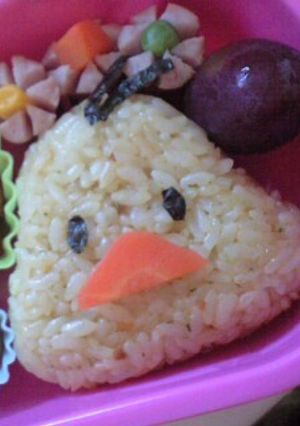 A picture of Chicken Ramen Chick Rice Balls (Character Bento).