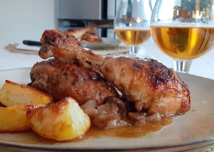 Pollo alla birra con funghi