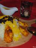 Persian Barberries rice with saffron chicken (Zereshk polow BA morgh)