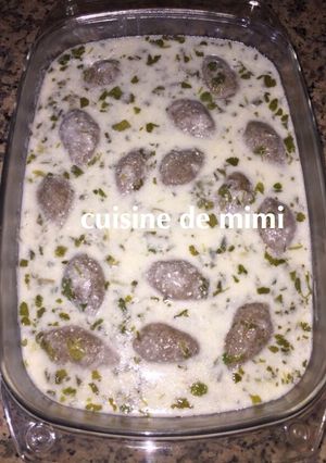 A picture of Kibbeh in Yogurt Sauce.