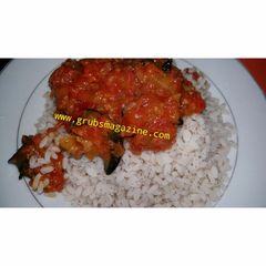 A picture of Snail Stew with Ofada Rice.