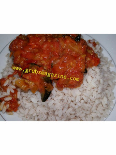 A picture of Snail Stew with Ofada Rice.