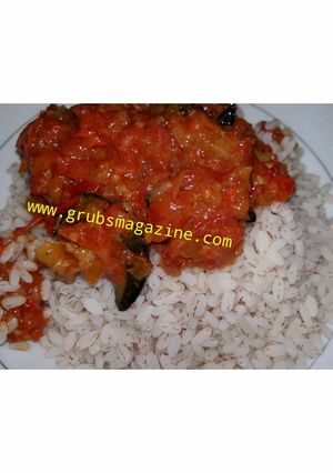 A picture of Snail Stew with Ofada Rice.