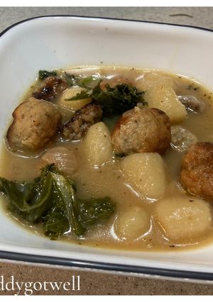 A picture of Meatball and Cauliflower Gnocchi with Kale Soup.