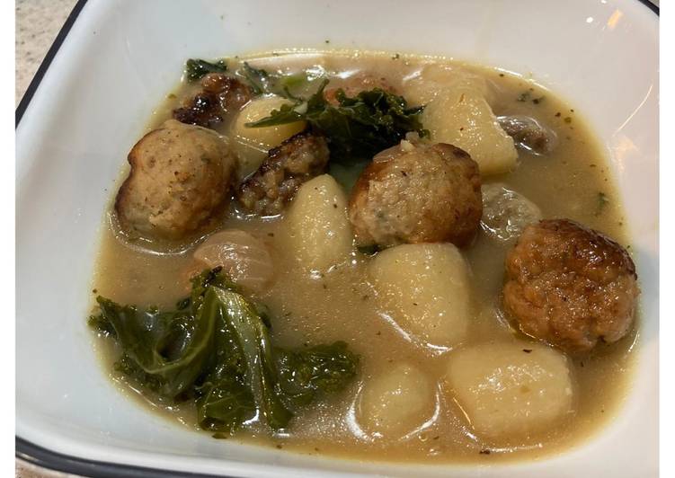 Simple Way to Make Perfect Meatball and Cauliflower Gnocchi with Kale Soup