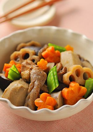 A picture of Chikuzen-ni (Simmered Chicken and Root Vegetables).