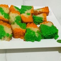 A picture of Eggless tricolour cake.