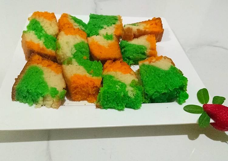 Eggless tricolour cake