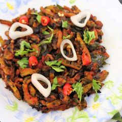 A picture of Kakarakaya Vepudu (Bitter Gourd Stir Fry - Andhra Style).