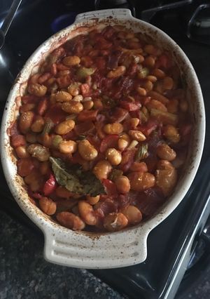 A picture of Greek Baked Giant Beans/ Gigantes plaki.