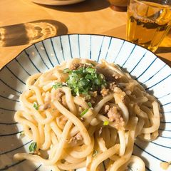 A picture of Minced meat miso udon noodle.
