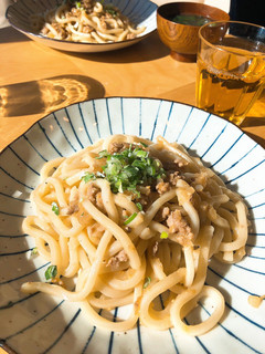 A picture of Minced meat miso udon noodle.