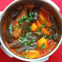 Potato Brinjal gravy Subji A picture of Potato Brinjal gravy Subji.