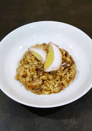 A picture of Porcini Mushroom and Sausage Risotto.