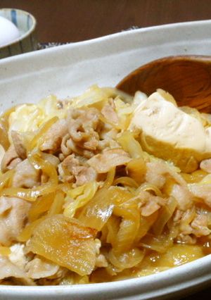 A picture of *Easy Sukiyaki-Style Pork, Cabbage, and Tofu*.