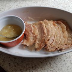 A picture of Slow cooked Pork in Apple sauce and a little Cider. So Easy.