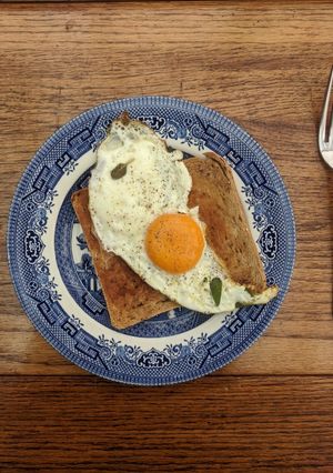 A picture of Fried eggs + sage (the perfect pairing!).