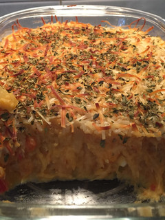 Una foto de Pastel de verduras y atún gratinado
